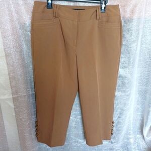 Larry Levine Tan Crop Career Pants, 14, cute button detail on leg, nice